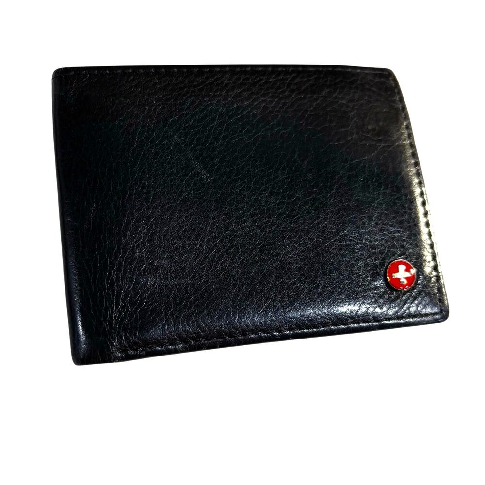 Alpine Swiss Men's black leather wallet billfold for cash cards ID